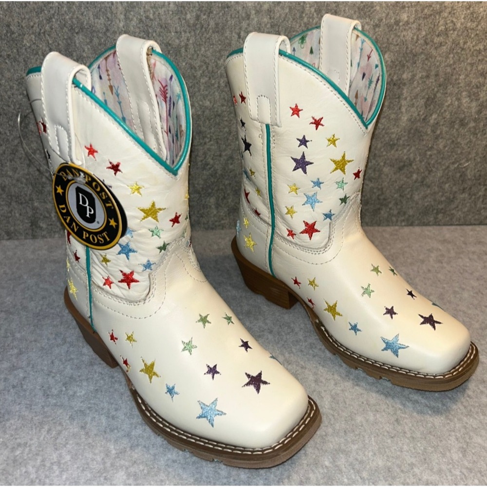 Dan Post Starlett Girls Size 12 White Leather Cowgirl Boots DPC4005 NIB